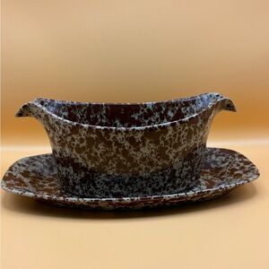 RARE Bennington Potters #1681 Sauce/Gravy Boat 9” Brown Agate Glaze Mid Century